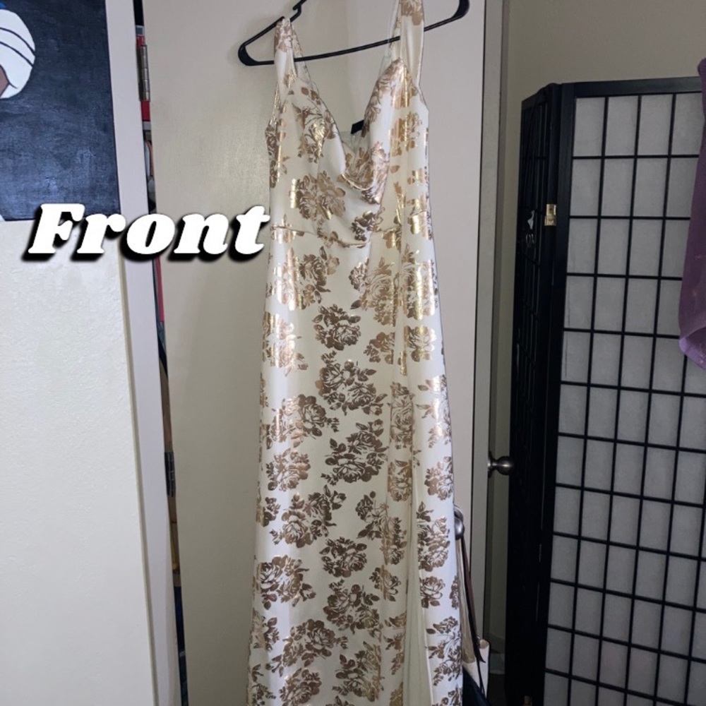White and Gold Rose prom dress